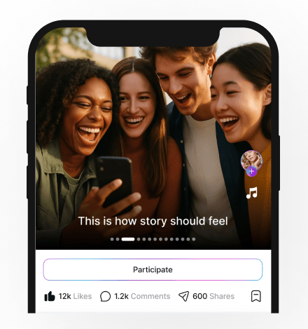 Phone mockup showing StoryGeny features